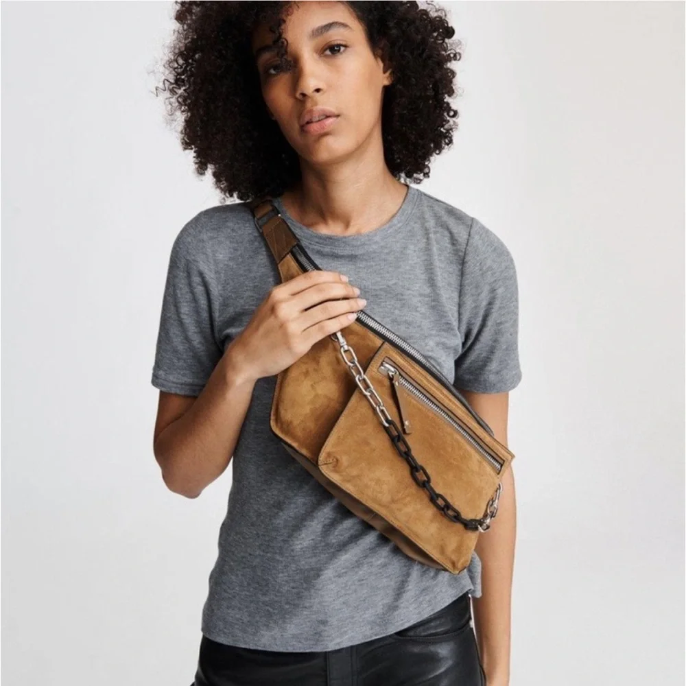 RAG & BONE suede crossbody waist/belt bag sling modular fanny pack large merlot - Picture 7 of 8